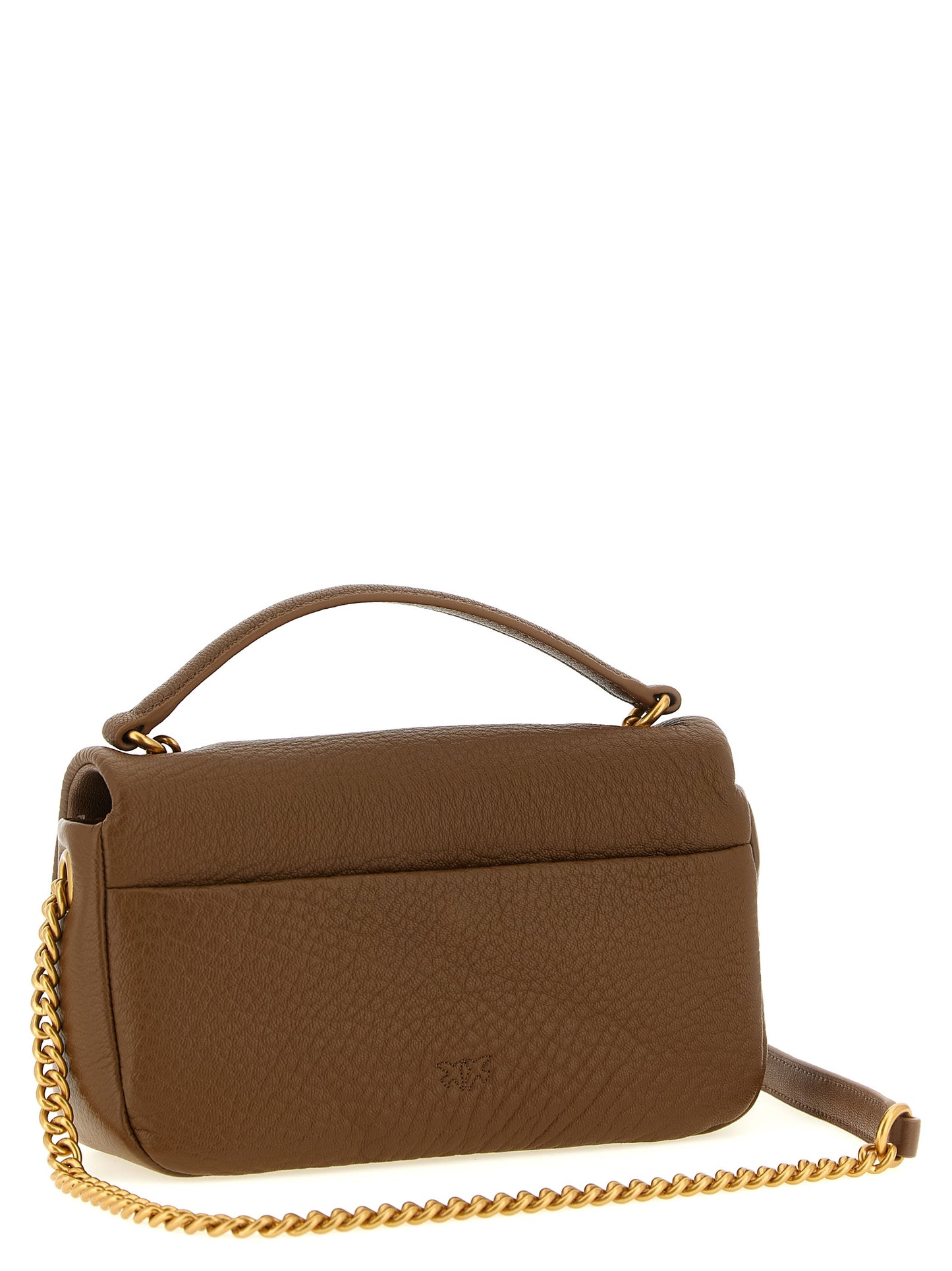Shoulder Bag by PINKO for women in lamb leather brown & gold presents a versatile silhouette, showcasing a secure zipper & buckle and versatile with versatile shoulder-strap for a sophisticated look.
