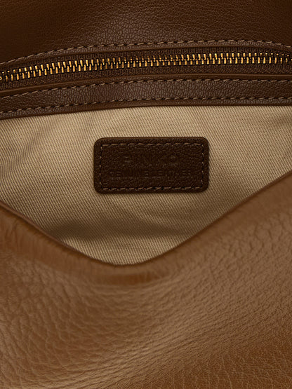 Shoulder Bag by PINKO for women in lamb leather brown & gold showcases a enviable silhouette, artfully detailed with a secure zipper & buckle, organized , and versatile shoulder-strap for a enviable look.