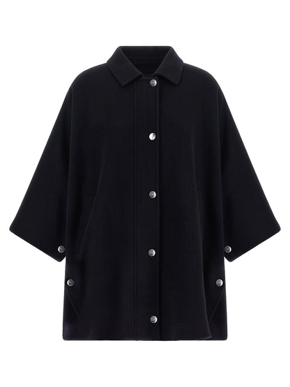 Cape by PINKO for women in polyamide & wool blue & silver presents a cosy chic silhouette, meticulously detailed with distinctive and a sophisticated turtle neckline for a truly cosy chic finish.
