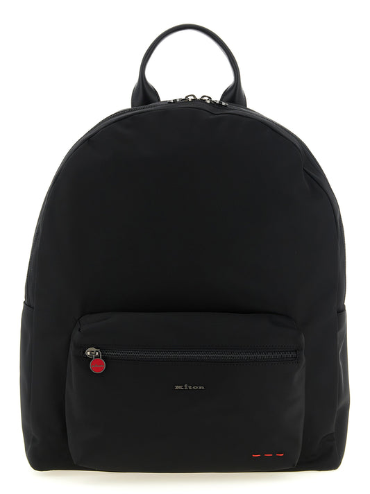 Backpack by Kiton for men in polyamide leather & canvas black & red features a effortlessly chic Polyamide Leather & Canvas Backpack design, showcasing a secure zipper, ample external-pockets, and versatile handle, backpack-strap & adjustable-strap for a effortlessly chic finish.