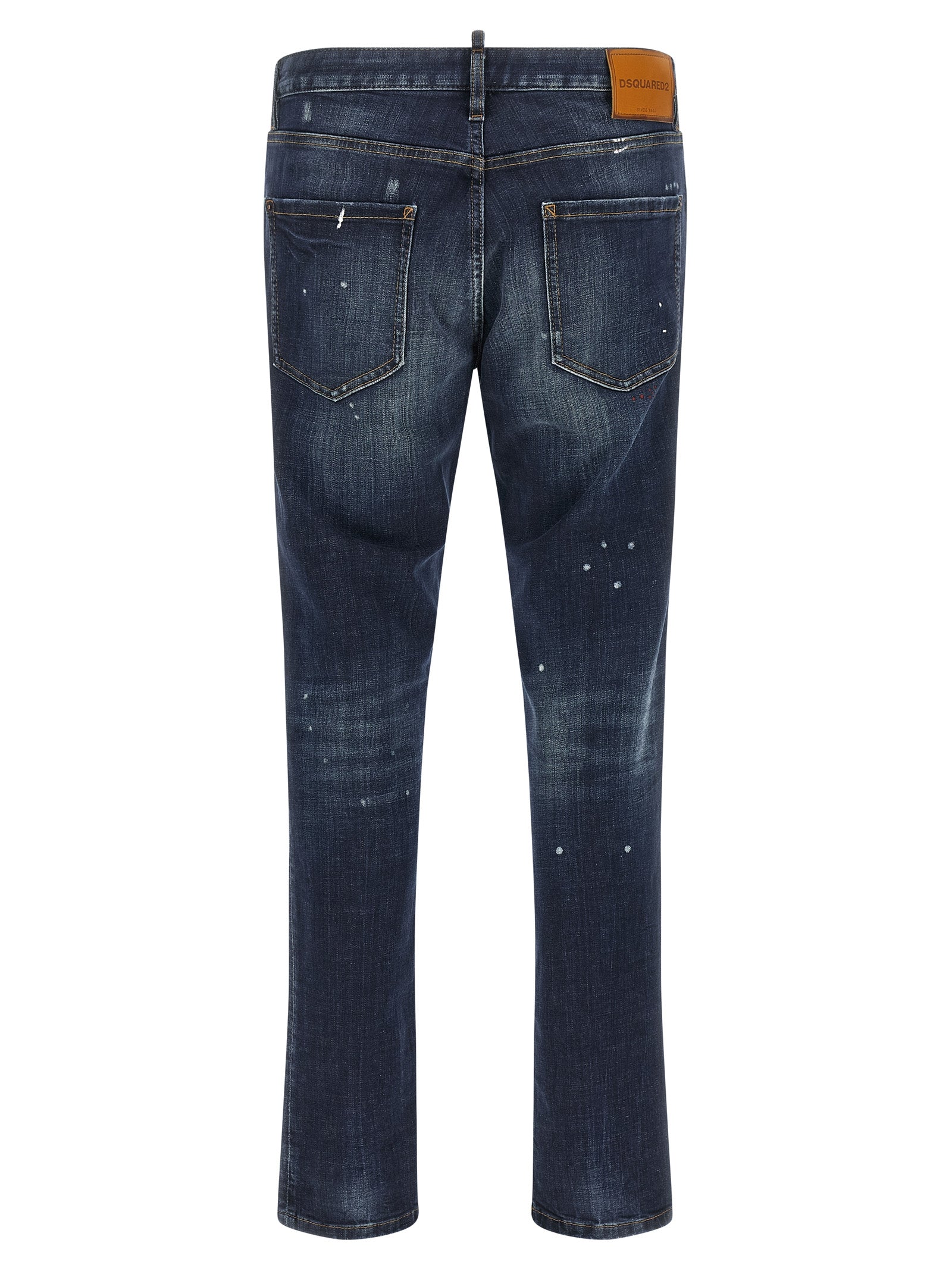 Jeans by Dsquared² for men in stretch denim cotton canvas blue, red & signature presents a refined pantology silhouette, artfully defined by a refined pantology straight-leg, long, and a sophisticated .
