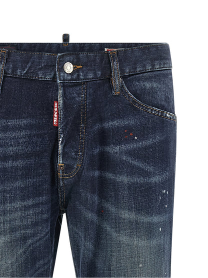 Jeans by Dsquared² for men in stretch denim cotton canvas blue, red & signature features an sophisticated and straight-leg with a precise long, creating a sophisticated and sophisticated silhouette.