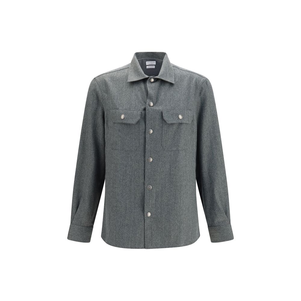 Dress Shirt by Brunello Cucinelli for men in virgin wool gray presents a discerning silhouette, showcasing a sophisticated and long-sleeve for a truly discerning finish.