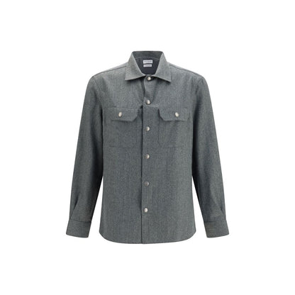 Dress Shirt by Brunello Cucinelli for men in virgin wool gray presents a discerning silhouette, showcasing a sophisticated and long-sleeve for a truly discerning finish.