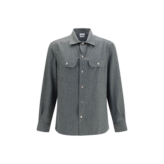 Dress Shirt by Brunello Cucinelli for men in virgin wool gray presents a discerning silhouette, showcasing a sophisticated and long-sleeve for a truly discerning finish.