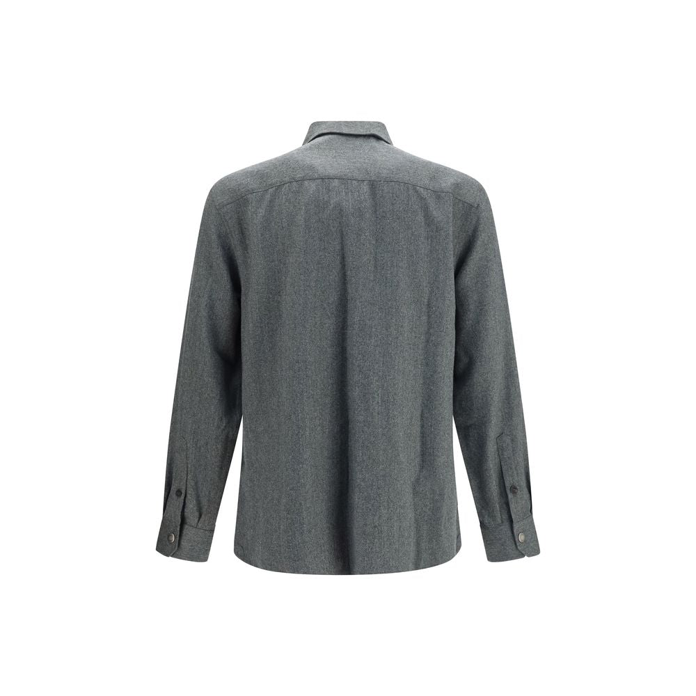 Dress Shirt by Brunello Cucinelli for men in virgin wool gray features an architectural silhouette with a refined and elegant for a architectural look.