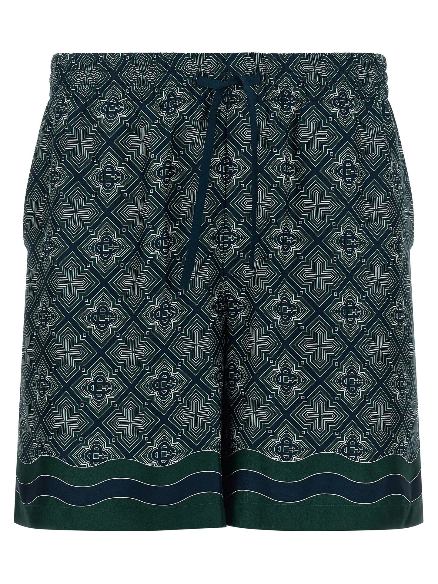 Bermuda Shorts by Casablanca for men in silk dark-green, multicolor, navy, patterned & monogram features an tailored silhouette, showcasing a tailored relaxed-fit with a short and for a sophisticated look.
