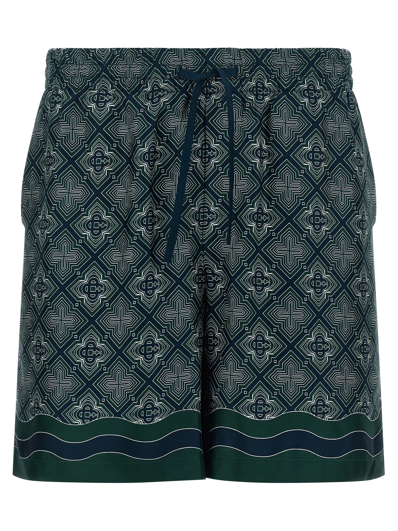 Bermuda Shorts by Casablanca for men in silk dark-green, multicolor, navy, patterned & monogram features an tailored silhouette, showcasing a tailored relaxed-fit with a short and for a sophisticated look.