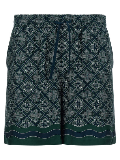 Bermuda Shorts by Casablanca for men in silk dark-green, multicolor, navy, patterned & monogram features an tailored silhouette, showcasing a tailored relaxed-fit with a short and for a sophisticated look.