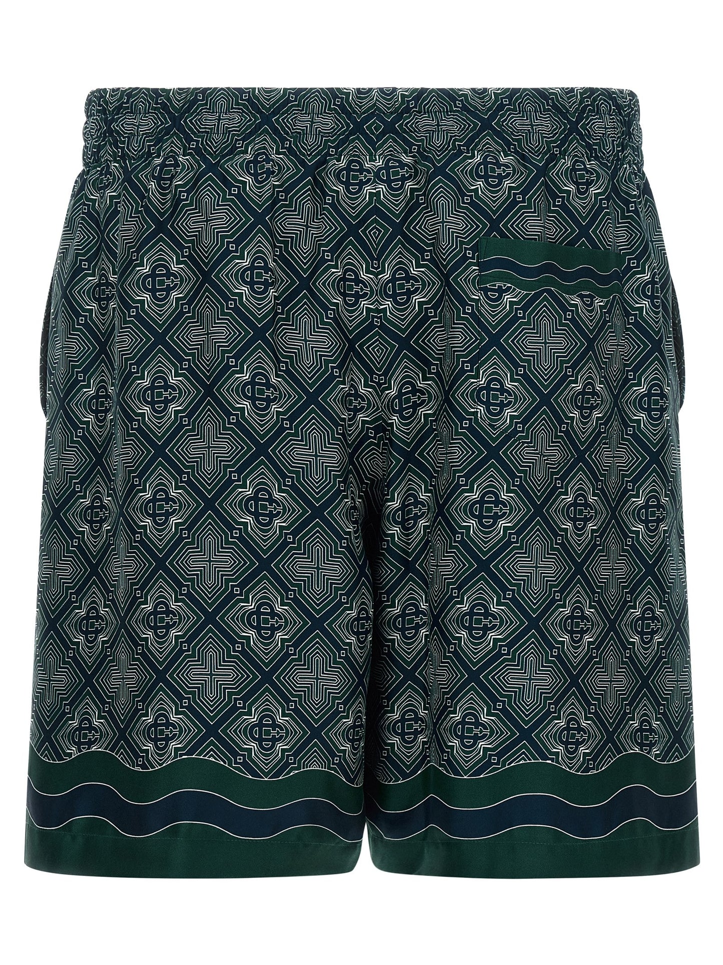 Bermuda Shorts by Casablanca for men in silk dark-green, multicolor, navy, patterned & monogram features an tailored silhouette, showcasing a tailored relaxed-fit with a short and for a sophisticated look.