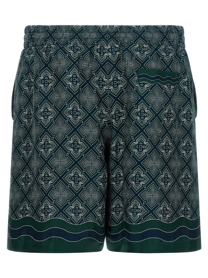 Bermuda Shorts by Casablanca for men in silk dark-green, multicolor, navy, patterned & monogram features an tailored silhouette, showcasing a tailored relaxed-fit with a short and for a sophisticated look.