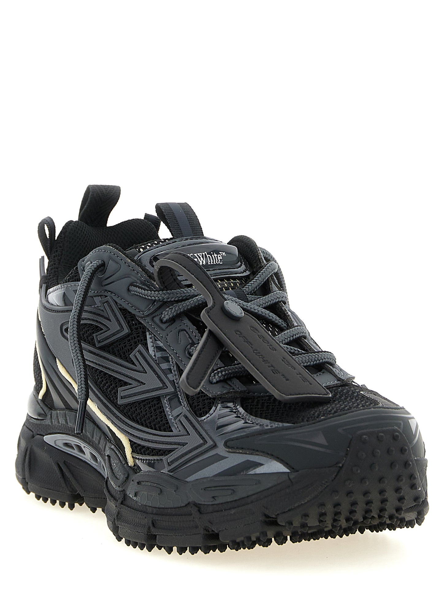 Athletic Sneakers by Off-White for men in polyamide polyethylene & polyurethane black, gold, white & signature features an exquisite silhouette, showcasing the premium athletic style of the Men's Athletic Polyamide Polyethylene & Polyurethane Sneakers with an exquisite finish.