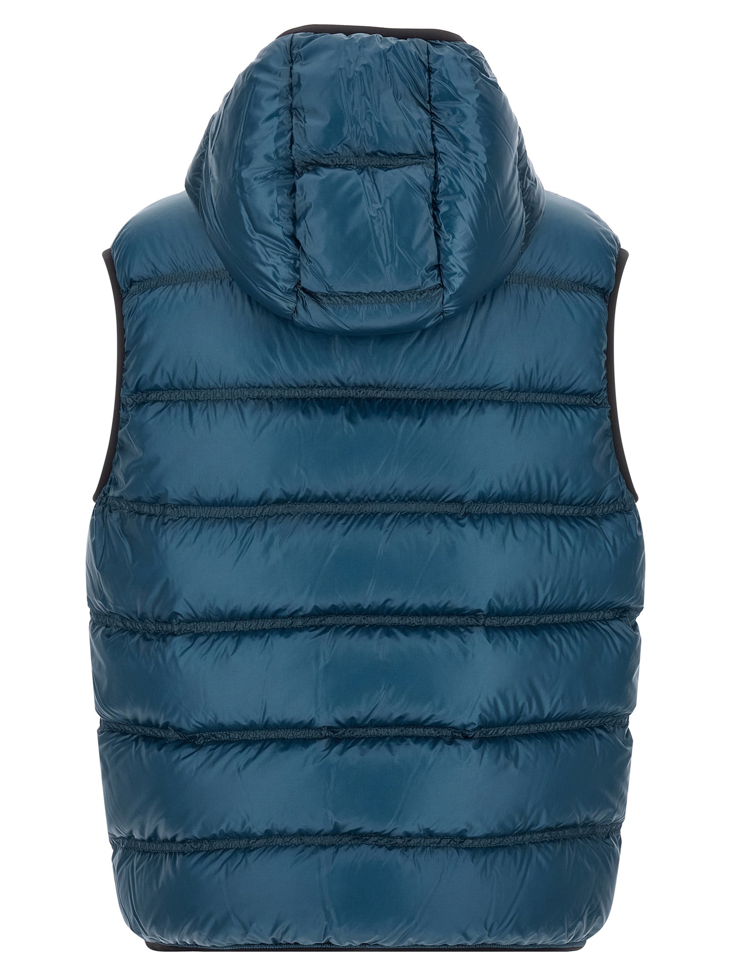 Hooded Vest by Moncler for men in polyamide blue & teal features a chic silhouette, expertly detailed with a refined hooded neckline and premium pockets, hooded & insulated for a truly chic look.