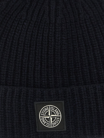 Stone Island Blue Virgin Wool Beanie