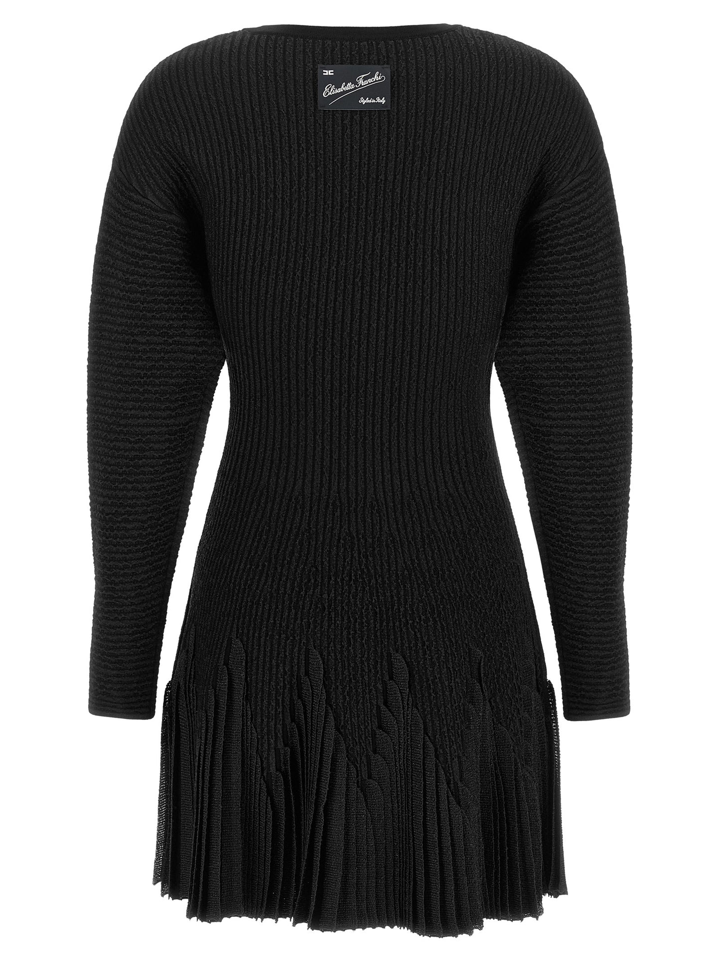 Dress by Elisabetta Franchi for women in polyester viscose & polyamide black & signature showcases a striking silhouette, elegantly detailed with a , refined , and a striking short for a striking finish.