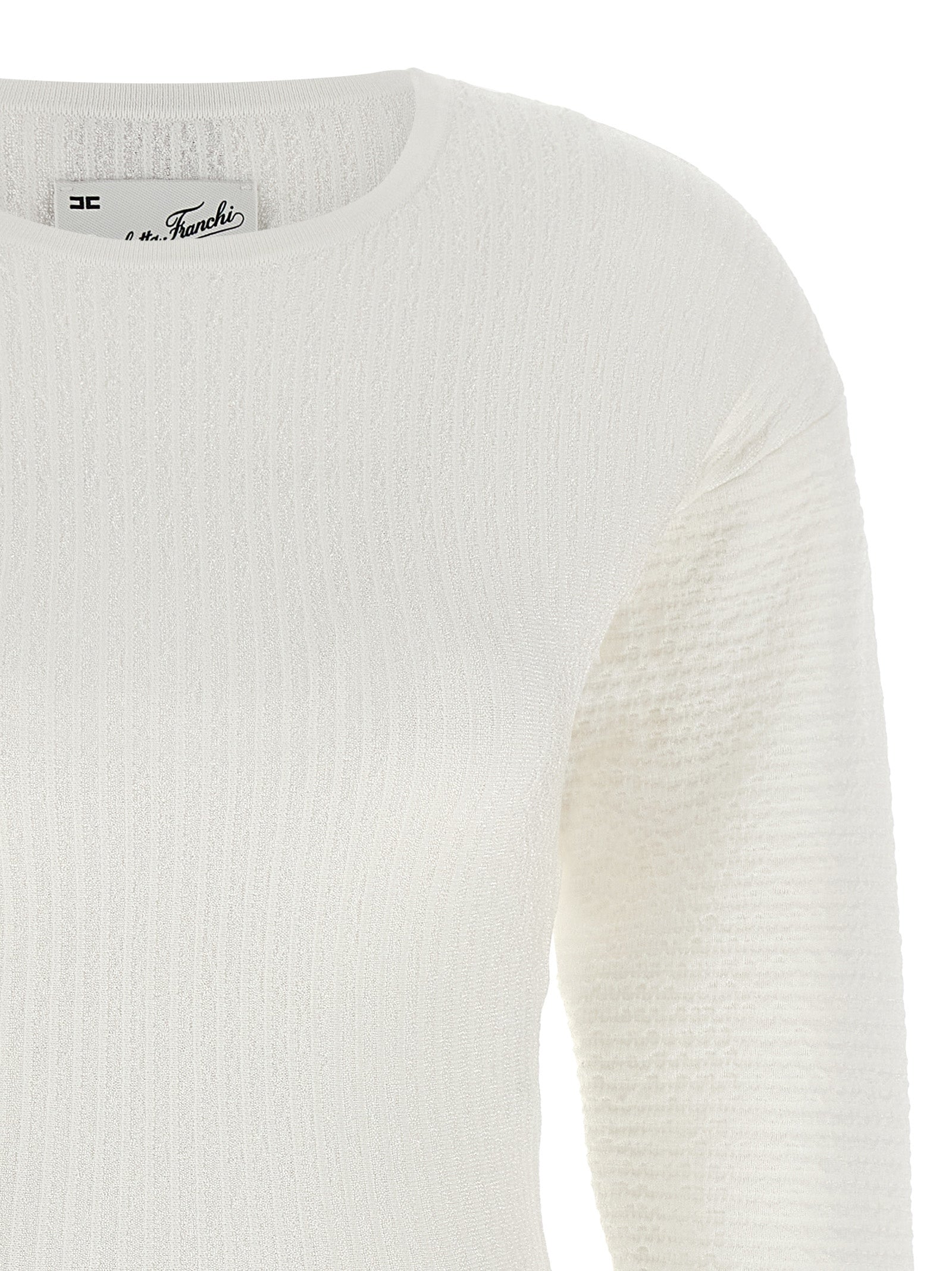 Dress by Elisabetta Franchi for women in polyamide polyester viscose white, patterned & signature features an eye catching silhouette with a sophisticated , elegant , and a refined short for a eye catching aesthetic.