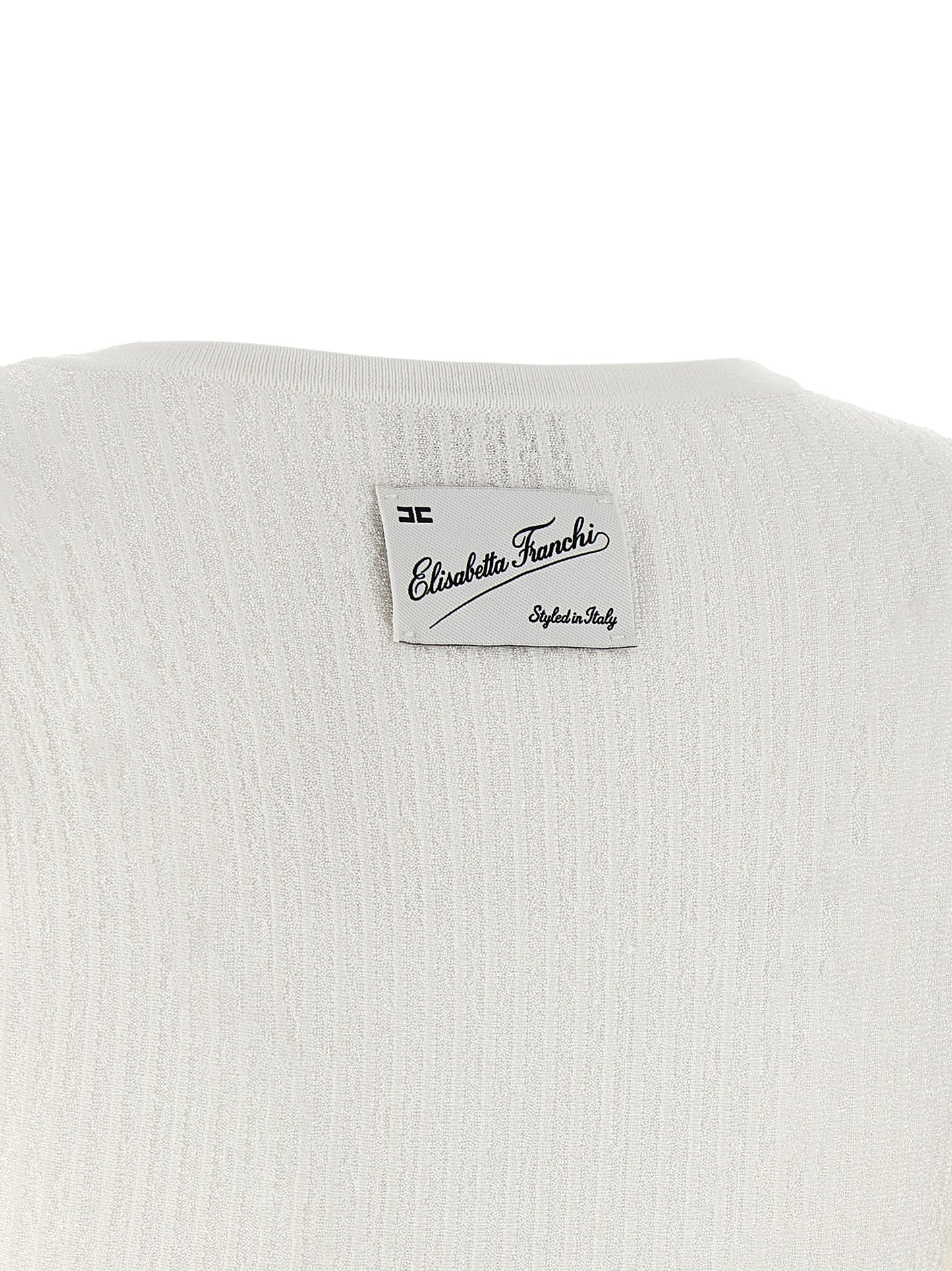 Dress by Elisabetta Franchi for women in polyamide polyester viscose white, patterned & signature showcases a striking silhouette, elegantly detailed with a , refined , and a striking short for a striking finish.