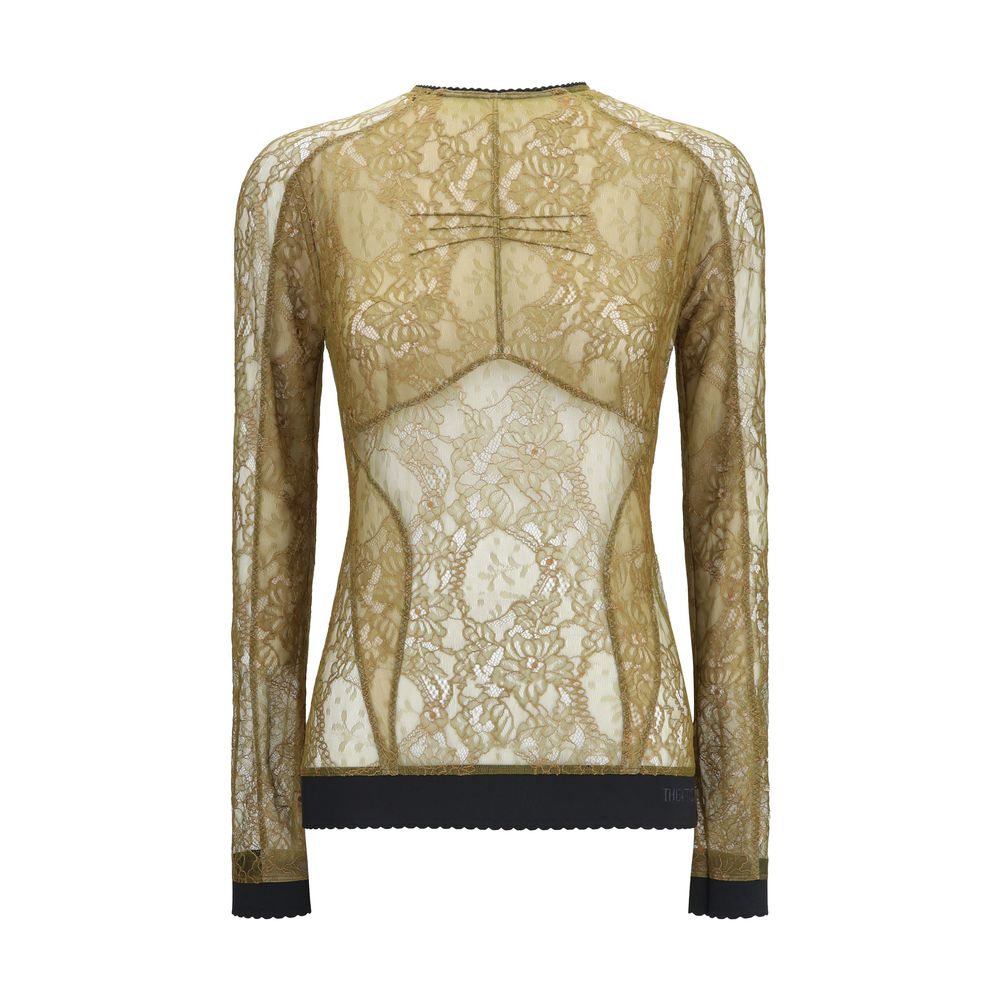 Blouse by The Attico for women in polyamide viscose bicolour & olive, featuring a nuanced long-sleeve and nuanced round neckline for a sophisticated finish.