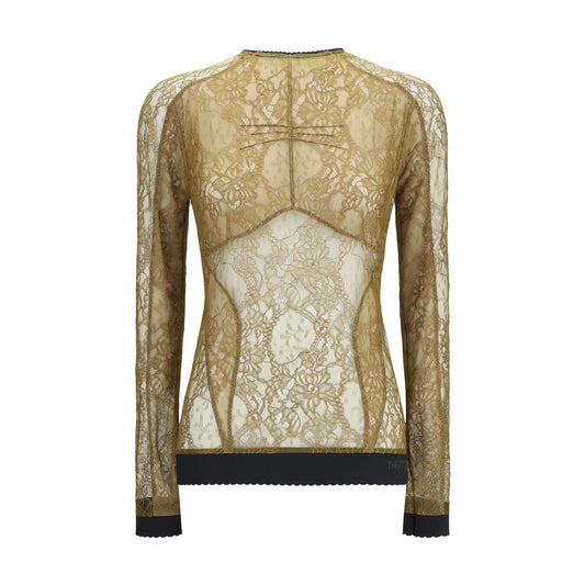 Blouse by The Attico for women in polyamide viscose bicolour & olive, featuring a nuanced long-sleeve and nuanced round neckline for a sophisticated finish.