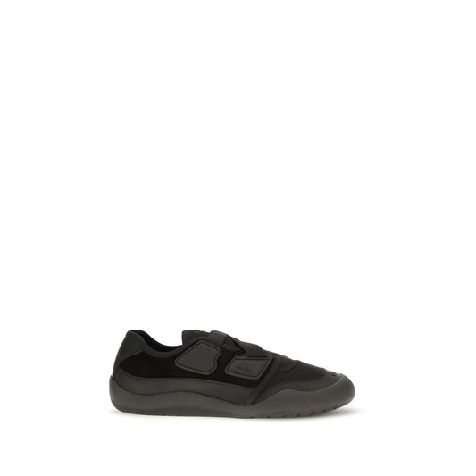Sneakers by Prada for men in cotton & nylon black presents a on trend silhouette from the Men's Low Top Cotton & Nylon Sneakers collection, showcasing a on trend low-top style for an elevated aesthetic.