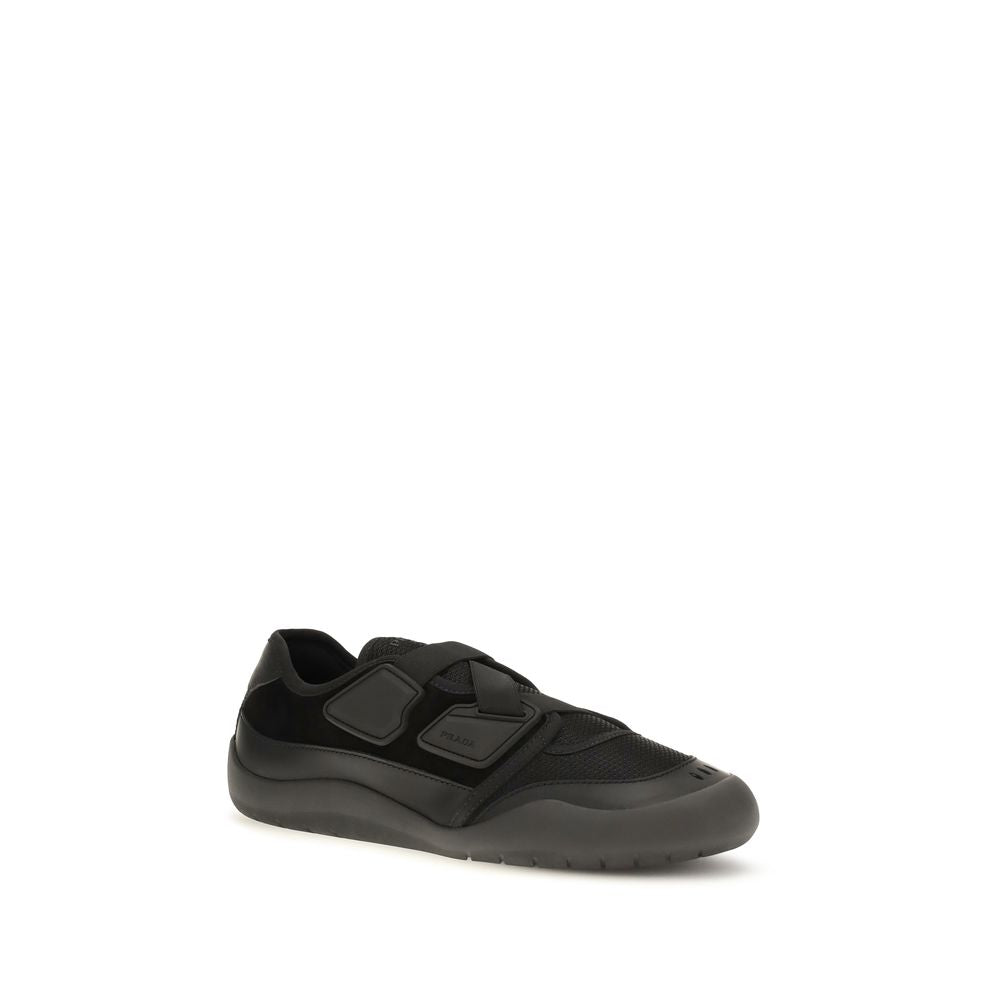 Sneakers by Prada for men in cotton & nylon black features an fashionable silhouette, showcasing the premium Men's Low Top Cotton & Nylon Sneakers in a fashionable low-top style that offers a fashionable finish for refined style.