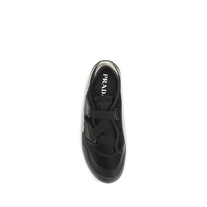 Sneakers by Prada for men in cotton & nylon black presents a sumptuous silhouette, artfully capturing the essence of the Men's Low Top Cotton & Nylon Sneakers with its sumptuous low-top style design.