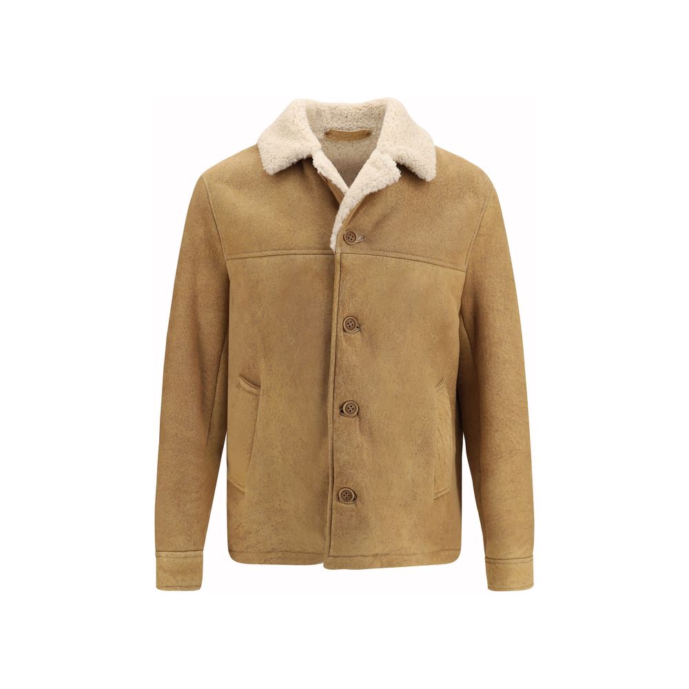 Overcoat by Salvatore Santoro for men in leather & fur brown features a contemporary silhouette showcasing a contemporary shirt-collar neckline and refined pockets for a sophisticated finish.
