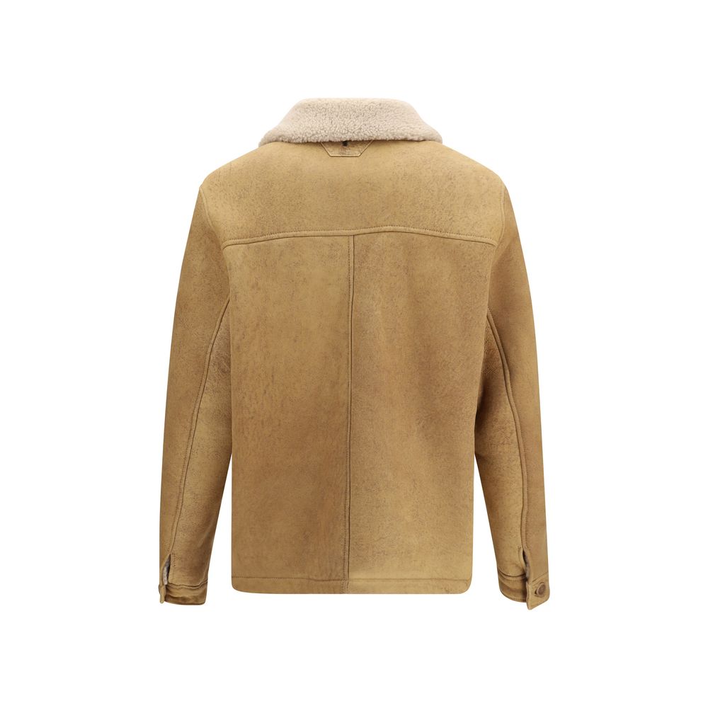 Overcoat by Salvatore Santoro for men in leather & fur brown presents a luxurious silhouette, showcasing a luxurious shirt-collar neckline and sophisticated pockets for a premium, luxurious look.