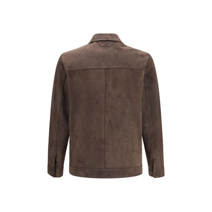 Jacket by Salvatore Santoro for men in leather & metal brown showcases a contemporary silhouette, detailed with a contemporary shirt-collar neckline and premium pockets for a sophisticated finish.