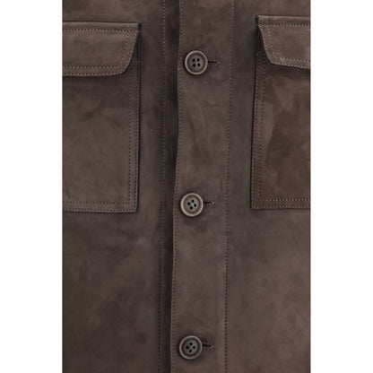 Jacket by Salvatore Santoro for men in leather & metal brown showcases a enveloping silhouette, artfully detailed with a enveloping shirt-collar neckline and premium pockets for a truly enveloping finish.
