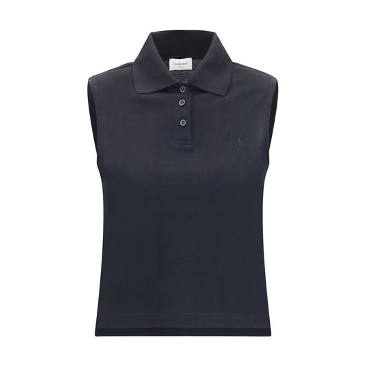 Polo Shirt by Saint Laurent for women in cotton black presents a sleek silhouette, featuring a refined and sleeveless for a sleek finish.