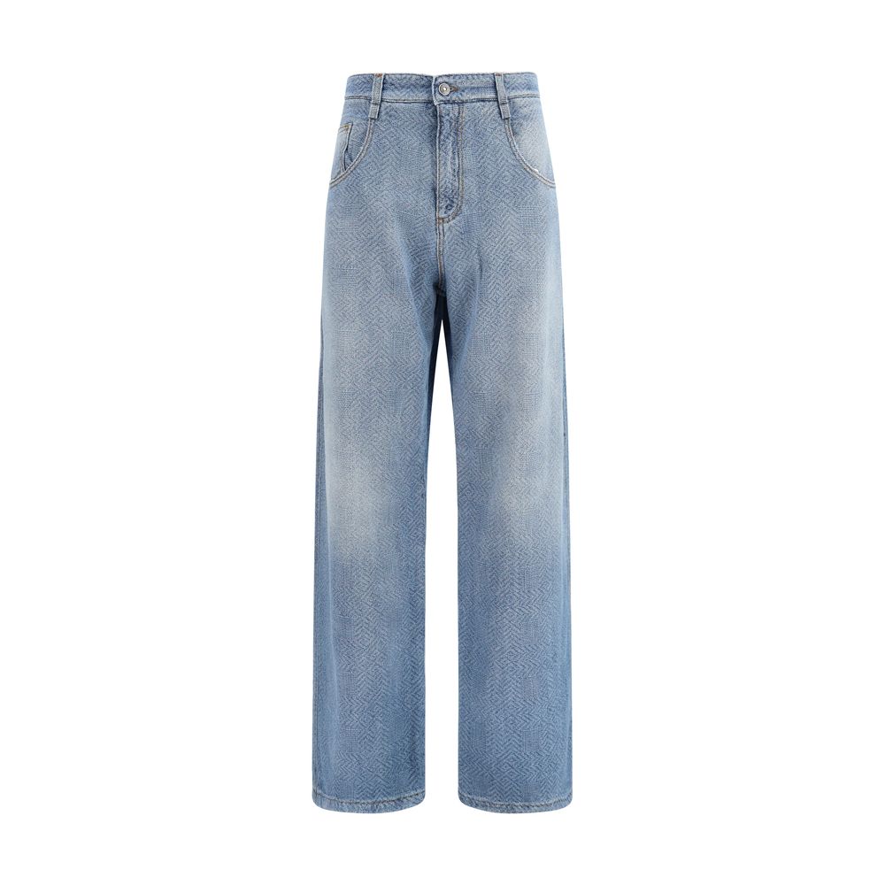 Jeans by Ermanno Scervino for women in denim cotton blue & patterned presents a tailored silhouette, showcasing a tailored relaxed-fit, regular-fit & wide and long cut with a refined for a truly tailored aesthetic.