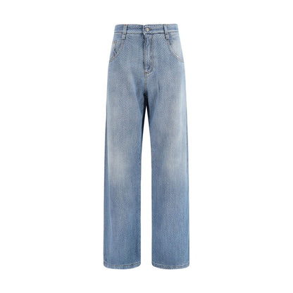 Jeans by Ermanno Scervino for women in denim cotton blue & patterned presents a tailored silhouette, showcasing a tailored relaxed-fit, regular-fit & wide and long cut with a refined for a truly tailored aesthetic.