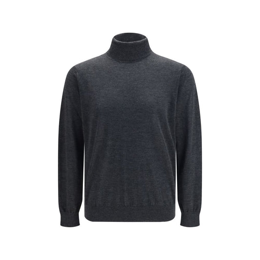 Sweater by Giorgio Armani for men in cashmere & capra leather gray & natural showcases an masterful silhouette, artfully detailed with a masterful turtle high-neck neckline and for a sophisticated, premium finish.