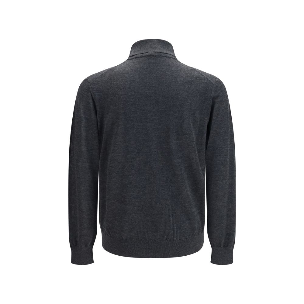 Sweater by Giorgio Armani for men in cashmere & capra leather gray & natural showcases a discreet silhouette, finished with a discreet turtle high-neck neckline and for a discreet look.