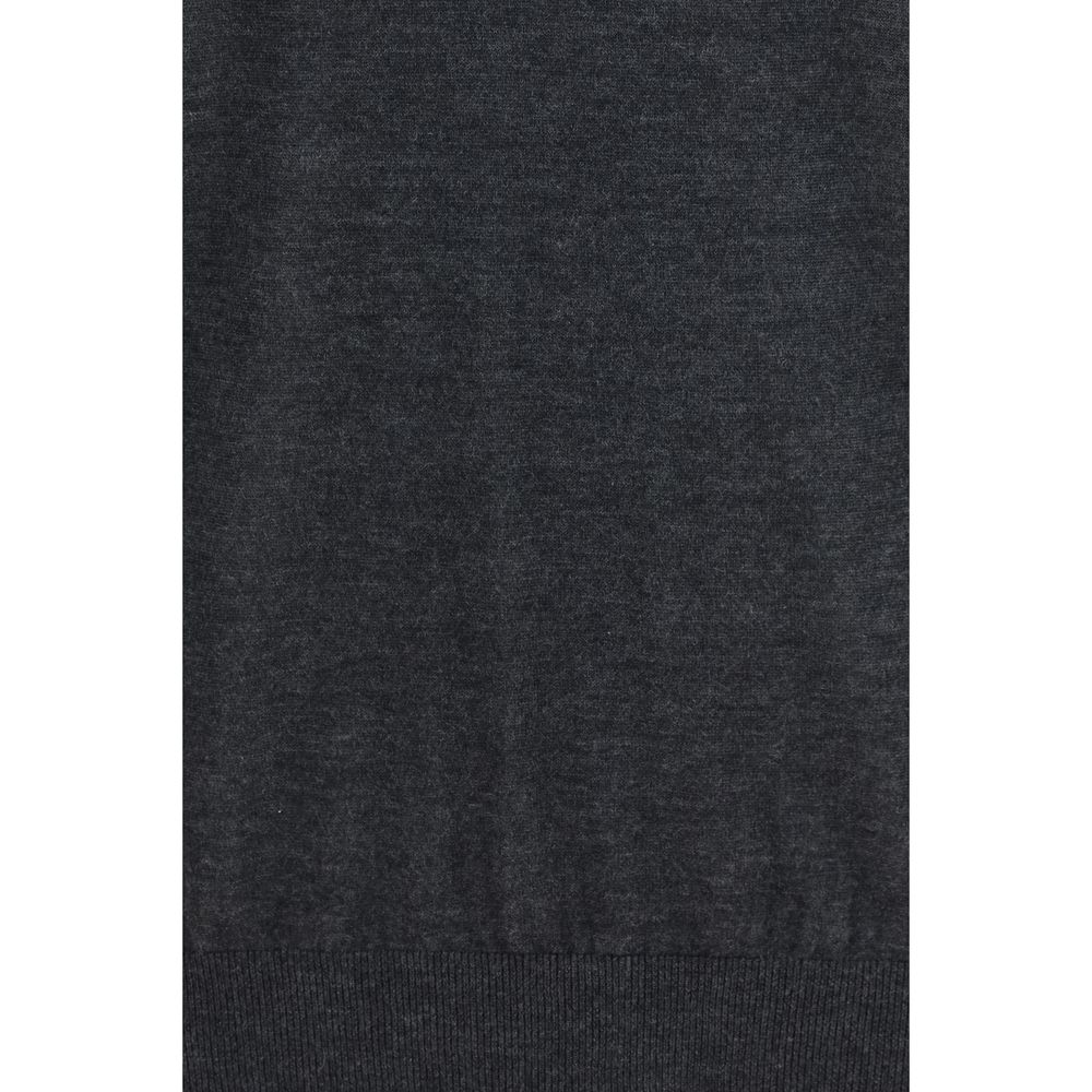 Sweater by Giorgio Armani for men in cashmere & capra leather gray & natural showcases a sumptuous silhouette, artfully finished with a sumptuous turtle high-neck neckline and for a sophisticated, sumptuous look.