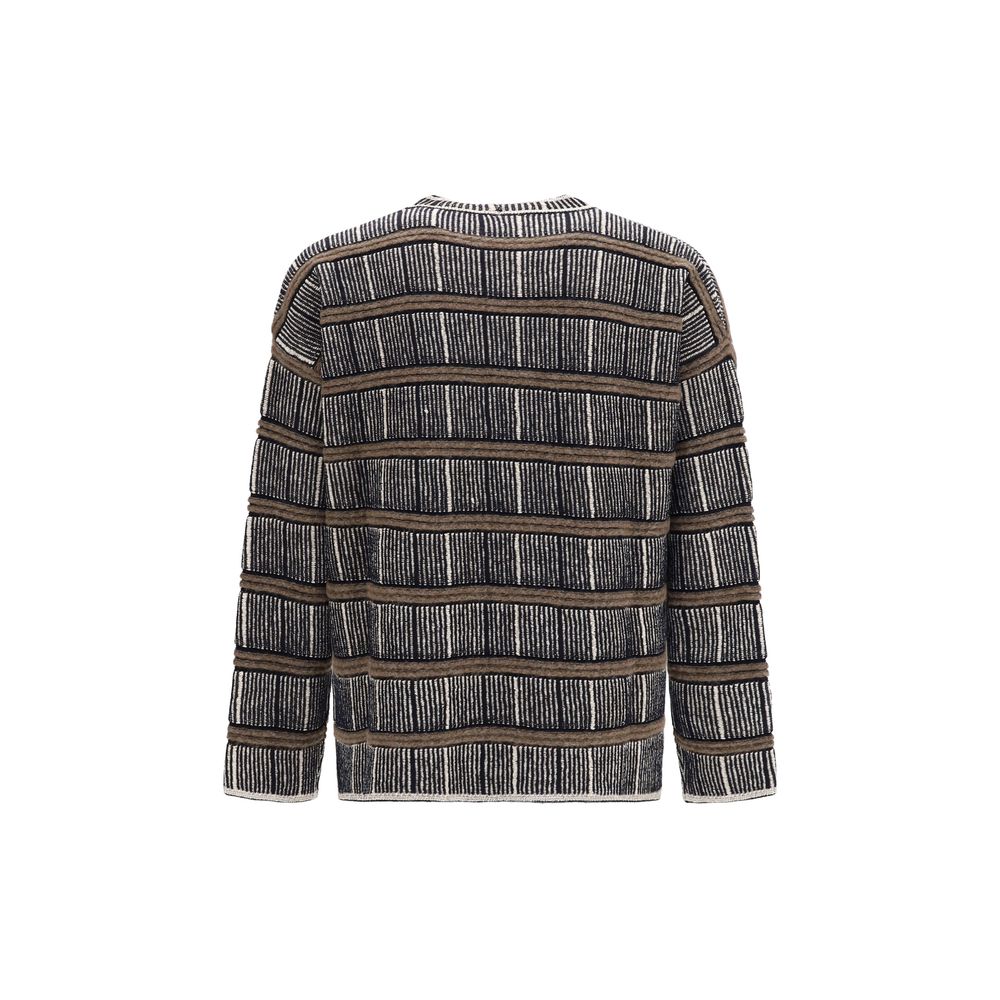 Sweatshirt by Giorgio Armani for men in polyamide silk & virgin alpaca wool blue, patterned & striped features an provocated silhouette, detailed with a provocated and a refined crew neckline for a sophisticated aesthetic.