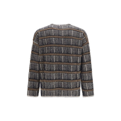 Sweatshirt by Giorgio Armani for men in polyamide silk & virgin alpaca wool blue, patterned & striped features an provocated silhouette, detailed with a provocated and a refined crew neckline for a sophisticated aesthetic.