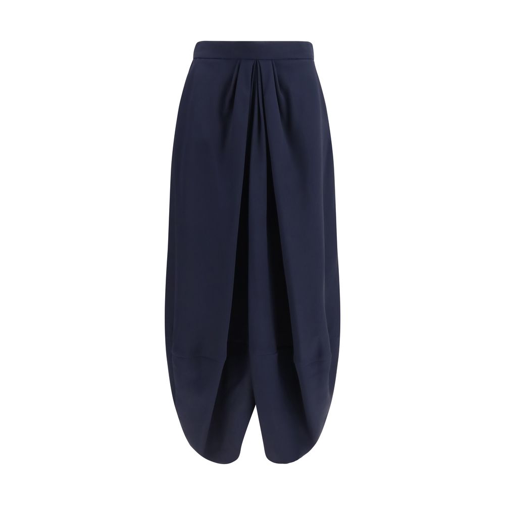 Skirt by Giorgio Armani for women in silk blue features a contoured silhouette from the Women's Pleated Silk Long Skirt collection, characterized by its contoured long for a contoured finish.
