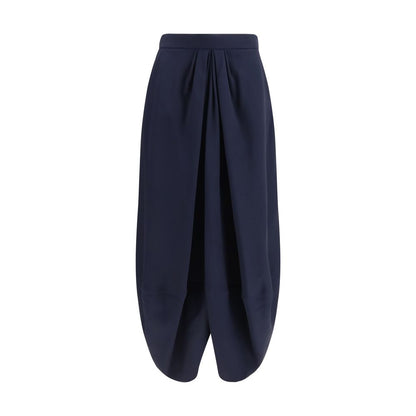 Skirt by Giorgio Armani for women in silk blue features a contoured silhouette from the Women's Pleated Silk Long Skirt collection, characterized by its contoured long for a contoured finish.