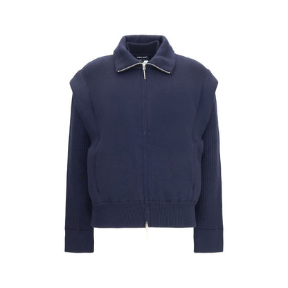 Bomber Jacket by Giorgio Armani for women in polyamide capra leather & virgin wool blue showcases a bohemian silhouette, artfully detailed with a bohemian high-collar neckline and signature pockets & insulated for a truly bohemian finish.