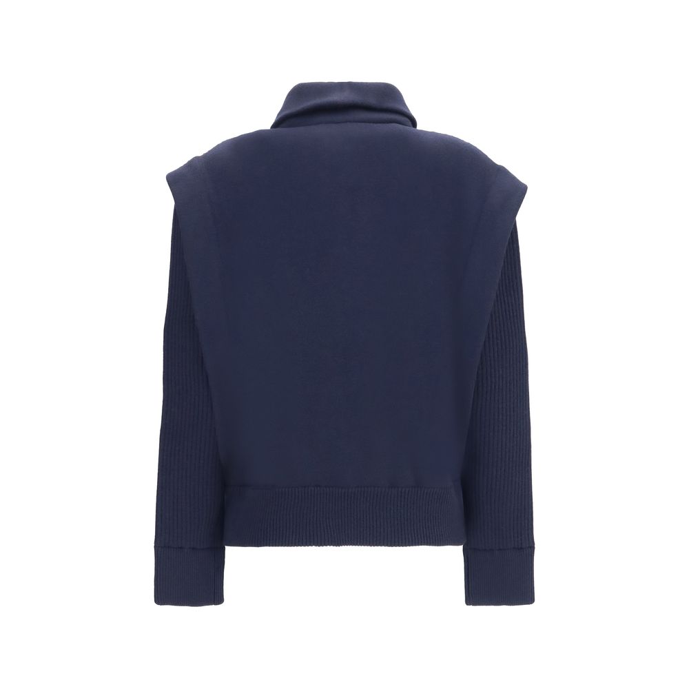 Bomber Jacket by Giorgio Armani for women in polyamide capra leather & virgin wool blue features a city-ready silhouette, detailed with pockets & insulated and a city-ready high-collar neckline.