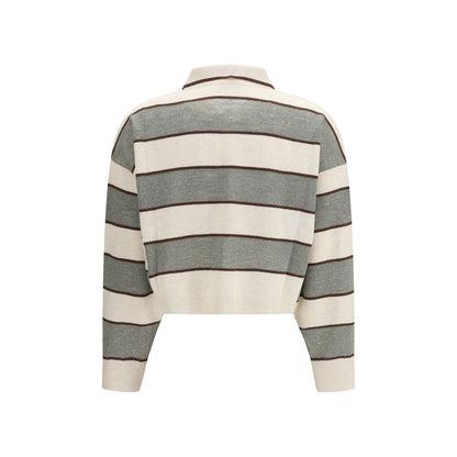 Polo Shirt by Brunello Cucinelli for women in virgin cashmere wool & capra leather multicolor & striped showcases a sharp silhouette, detailed with a refined and sharp for a sophisticated finish.