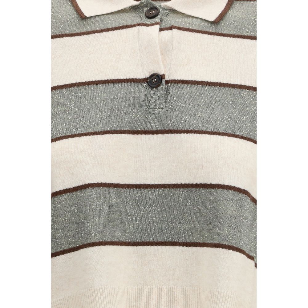 Polo Shirt by Brunello Cucinelli for women in virgin cashmere wool & capra leather multicolor & striped features a eye catching silhouette, showcasing a refined and for a eye catching finish.