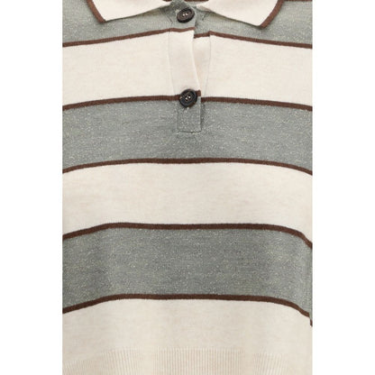 Polo Shirt by Brunello Cucinelli for women in virgin cashmere wool & capra leather multicolor & striped features a eye catching silhouette, showcasing a refined and for a eye catching finish.