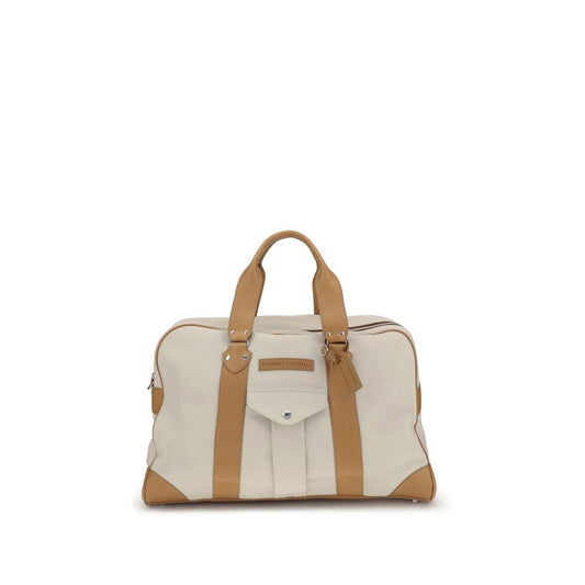 Travel Duffel Bag by Brunello Cucinelli for men in bos taurus calf leather beige features a meticulous Bos Taurus Calf Leather Travel Duffel Bag design with a secure snap, zipper & button, ample , and versatile shoulder-strap, adjustable-strap & handle for a meticulous travel finish.