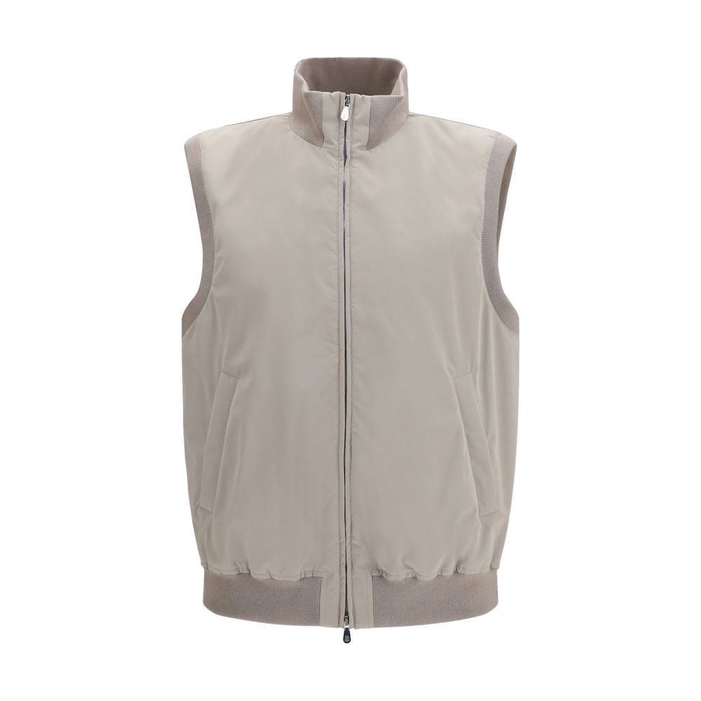 Vest by Brunello Cucinelli for men in polyamide & polyester gray features a chic silhouette, expertly detailed with a refined and premium pockets for a truly chic look.