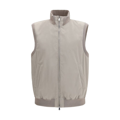 Vest by Brunello Cucinelli for men in polyamide & polyester gray features a chic silhouette, expertly detailed with a refined and premium pockets for a truly chic look.