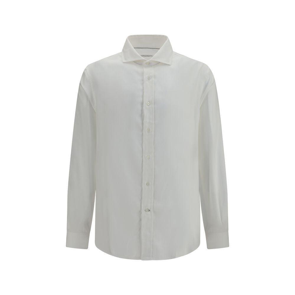 Dress Shirt by Brunello Cucinelli for men in lyocell & cotton white & patterned, featuring a nuanced and nuanced for a sophisticated finish.