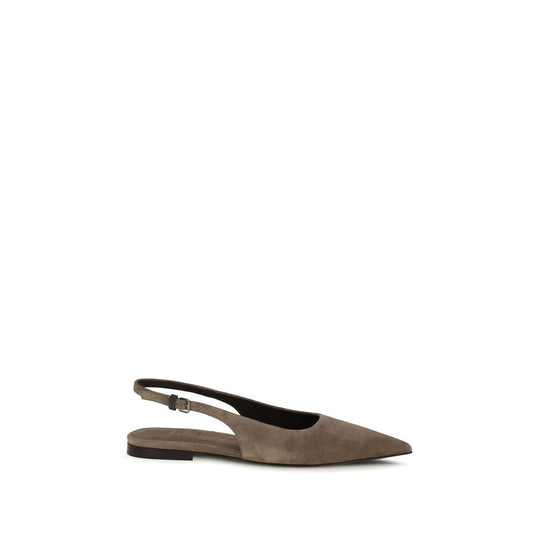 Ballet Slingback Flat Shoes by Brunello Cucinelli for women in tu polyurethane & bos taurus suede calf leather brown & signature features an captivating silhouette, showcasing the captivating style of the Women's TU Polyurethane & Bos Taurus Suede Calf Leather Ballet Slingback Flat Shoes with its distinct and refined almond toe style.